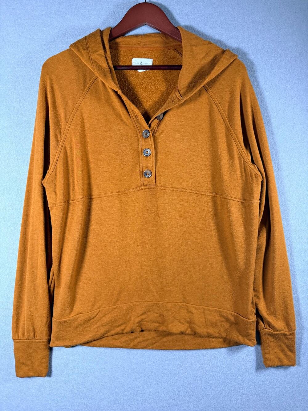 Lou & Grey Signaturesoft Womens S Hooded Henley Pullover Sweatshirt Rust Orange